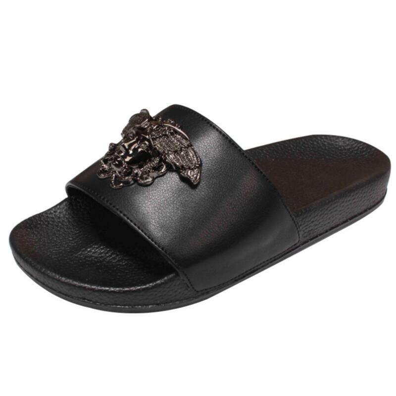 

Новые мужские пляжные шлепанцы дизайнерские сандалии из коровьей кожи нескользящие износостойкие шлепанцы P1 47