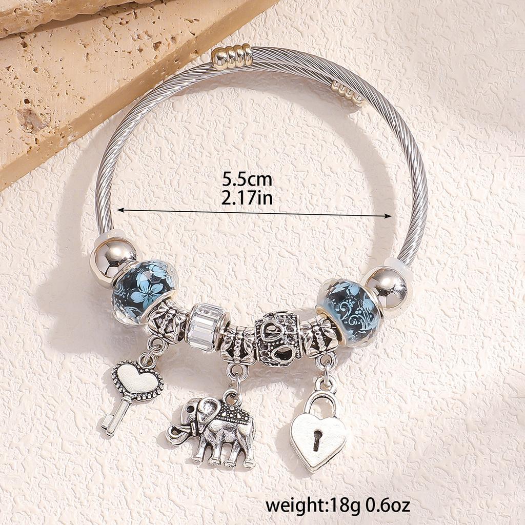 1PC Women's Fashion Pan Family Multi Element Beaded Elephant Key Bracelet Date Travel Banquet Party Holiday Dressing Gift