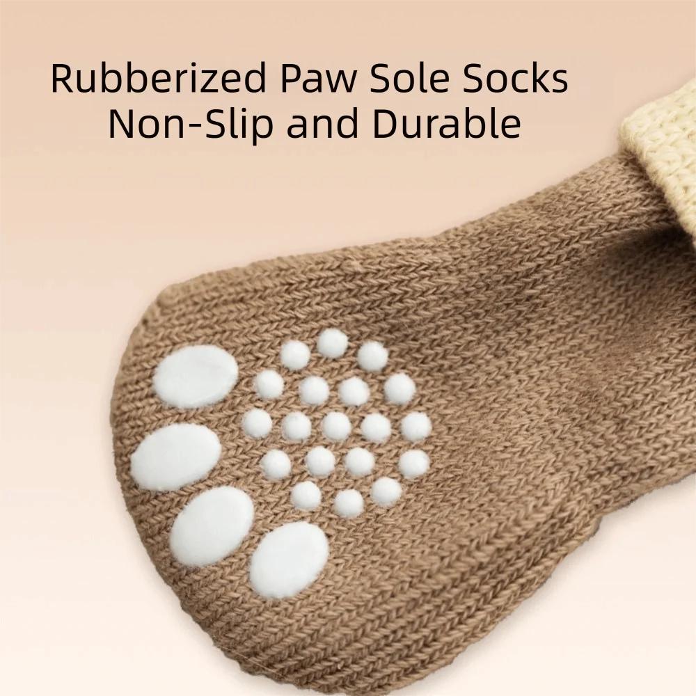 4pcs/set Elastic Pet Anti-slip Socks Cartoon Pattern Dog Paw Protectors Pet Footwear  Autumn Winter