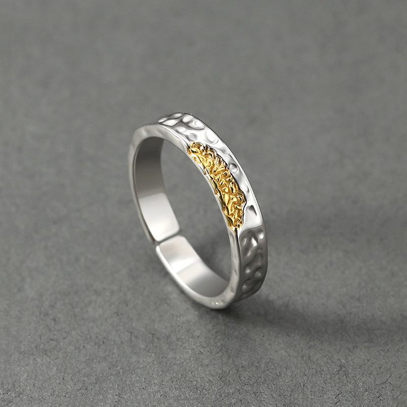 Vintage Gold Unregelmäßige Pit Muster Ring Männlichen Schmuck Mode Persönlichkeit Männer Einzigen Ring Silber 925 Junge Finger Zubehör