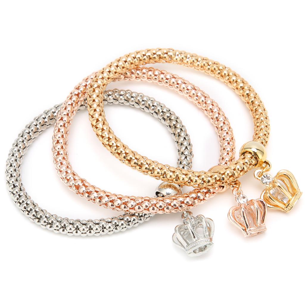 3pcs Popcorn Bracelets Alloy Elastic Charm Bracelets 3 Colors Couple Bracelet Set