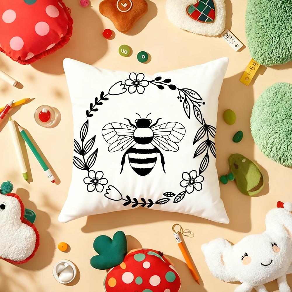 Bee Botanical Pillow Case Plush Fabric Soft DoubleSided Printed Sofa Warm Winter Home Gift Cushion Cover