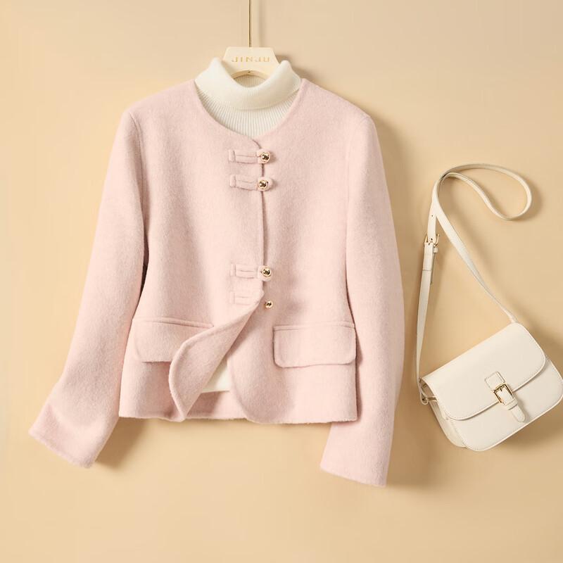 

Women s Chinese Style Round Neck Double-Faced Wool Coat S