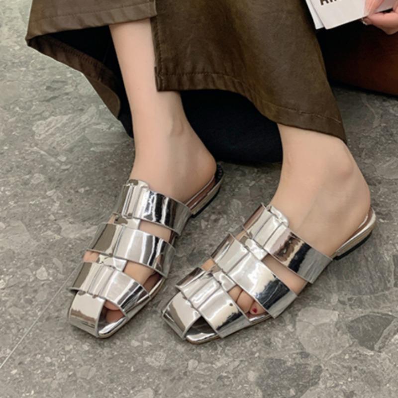 Baotou Niedrig Absatz Hausschuhe Damen Mode Quadratische Spitze Geflochten mit Hohlraum Weiche Sohle Rutschfest Verschleißfest Quadratischer Absatz Schuhe