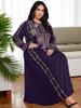 Middle Eastern Ethnic Style Navy Blue Plus Size Long Dress with Long Sleeves