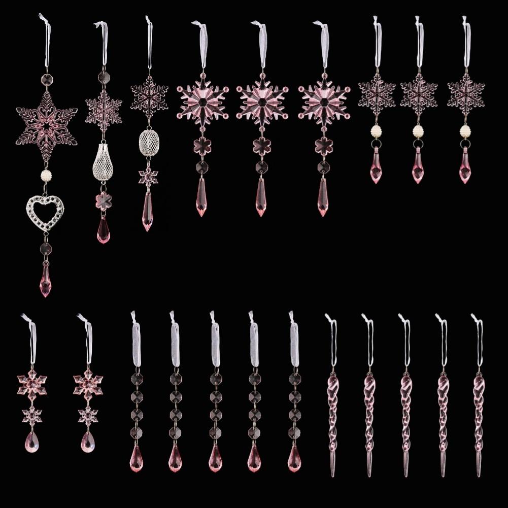 For Acrylic For Christmas Ornaments 21PCS for Tree Decoration Festive Hanging Ornament Set Transparent Pink Blue
