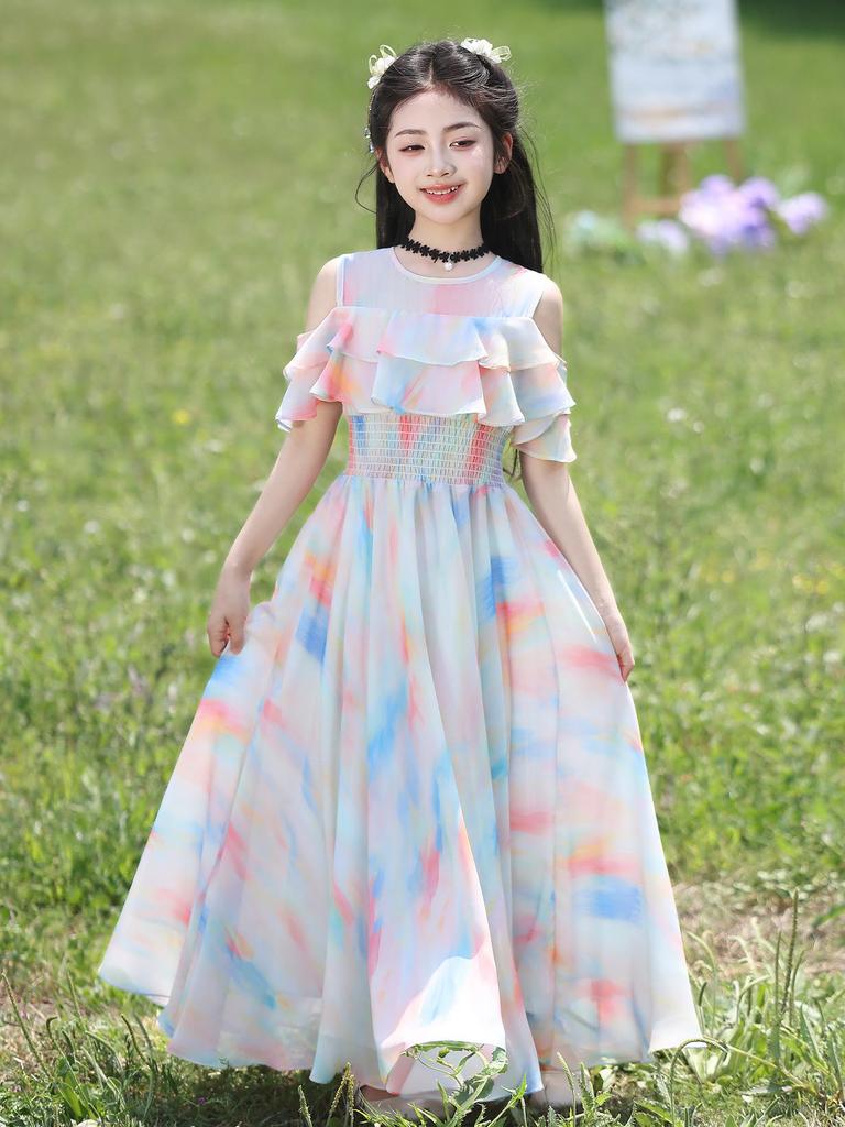 2026 Sommer Chiffon Prinzessinnenkleid für Mädchen - Stilvolle, Modische Strandbekleidung