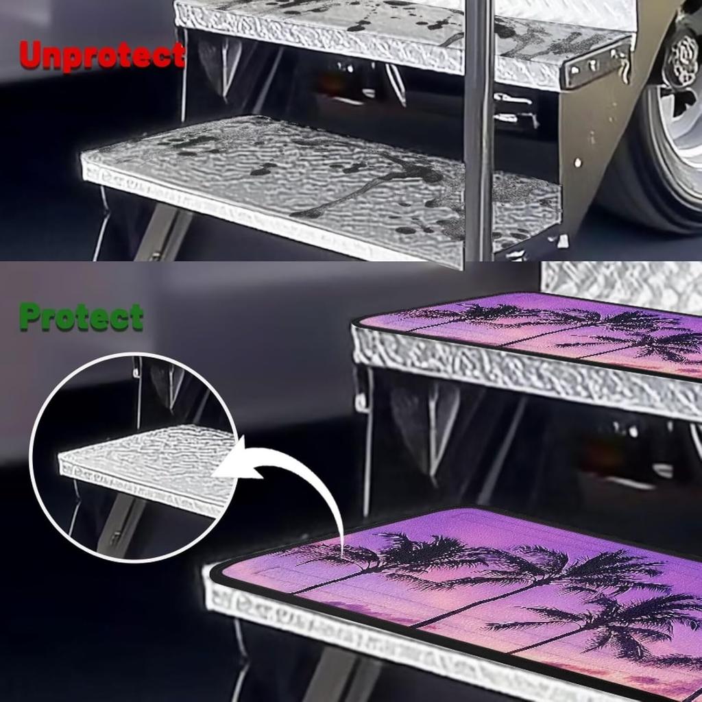 Purple Palm RV Step Covers RV Stair Covers RV Accessories, Non Slip Camper Step Covers, RV Step Rug, Waterproof Essential RV Step Carpet for Trailer