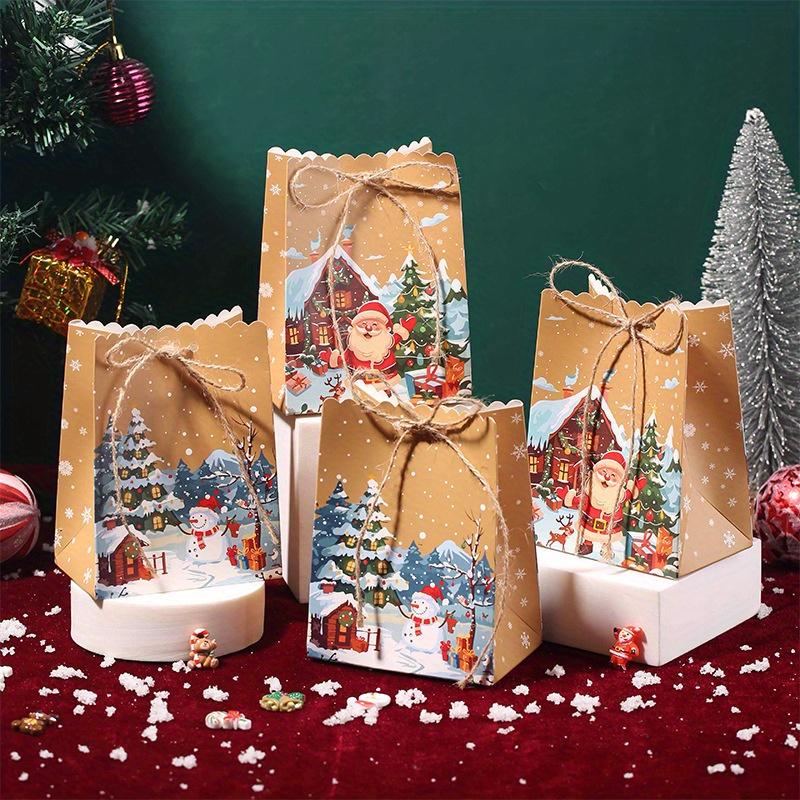 8 pcs Christmas gift tote bag, Christmas Eve candy gift paper bag, apple kraft paper packaging bag(Mixed)