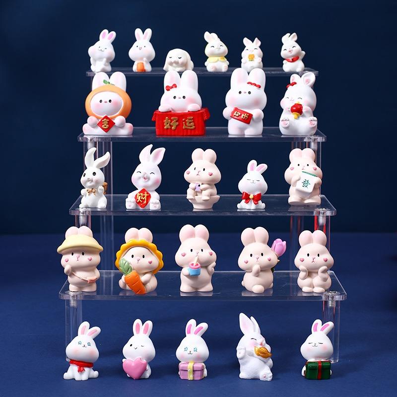 Miniature Rabbit Model Mini Bunny Figurine Desktop Garden Landscape Ornament Resin Craft Easter Cute Home Office Decor Supp