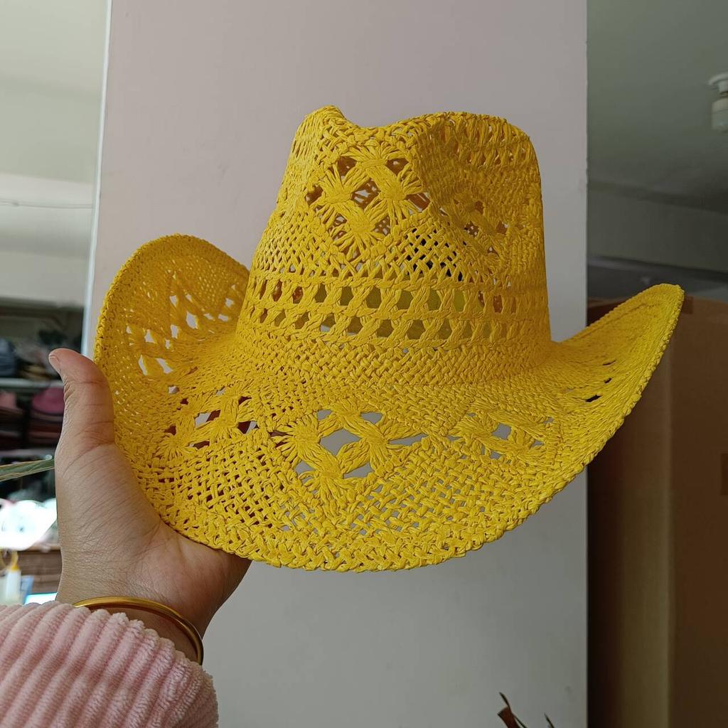 Cowboy Straw Hat new color Hand-woven Hollow Men's and Women's Summer Sun Hat Jazz Straw Hat Western Cowboy Hat sombrero
