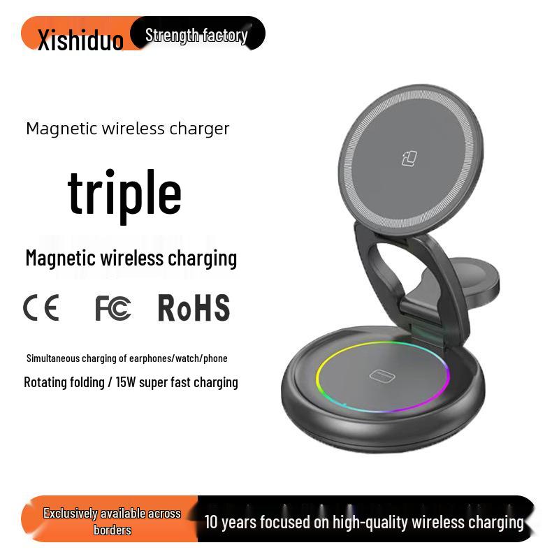 3-in-1 15W Magnetic Rotatable Foldable Wireless Charger with Magsafe