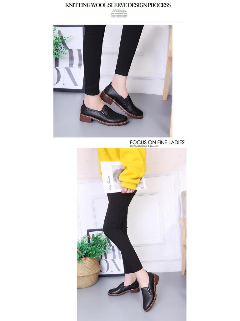 2024 Plus Size Korean Style Women's Mid-Heel Slip-On Leather Casual Shoes