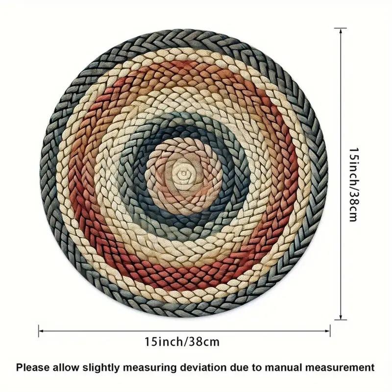 

Diamond Pattern 2D Printed Round Placemat Boho Style Linen Placemat