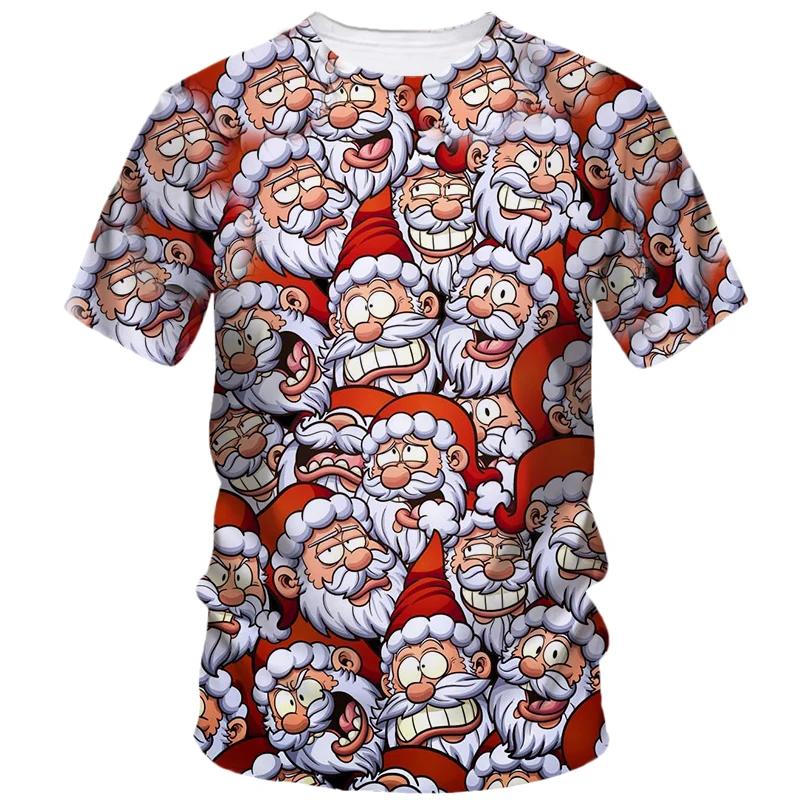 Hot Christmas Party 3D Printed T-shirt Male and Female Couple Red Short Sleeved Party Top Plus Size Loose Street Fashion Top