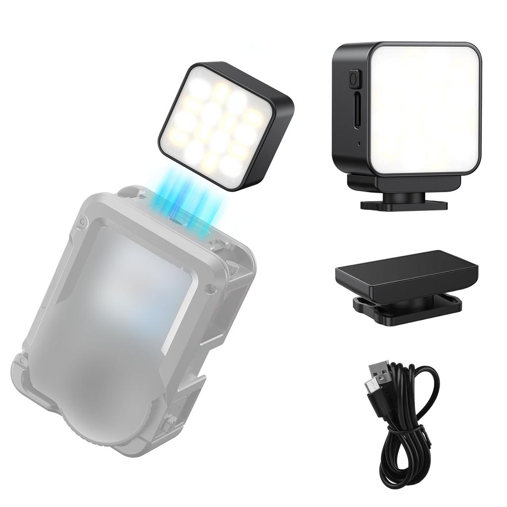 Portable Magnetic LED Video Light with 3 Color Temperatures (3000K, 4000K, 6000K), Rechargeable, Compatible with Action 6Celsius