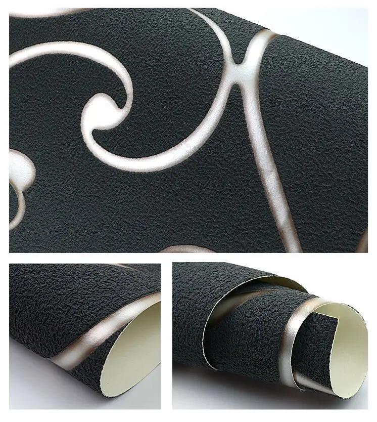 

Обои с узором лозы 3D Тисненые Велюр под оленью кожу Флизелиновые Черные Роскошные для гостиной Спальни ТВ фона 9.5mx53cm