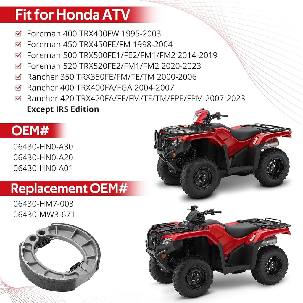 Rear Brake Shoes For Honda Rancher 350 400 420 Foreman 400 450 500 520, OEM# 06430-HN0-A30 06430-HN0-A20 06430-HN0-A01