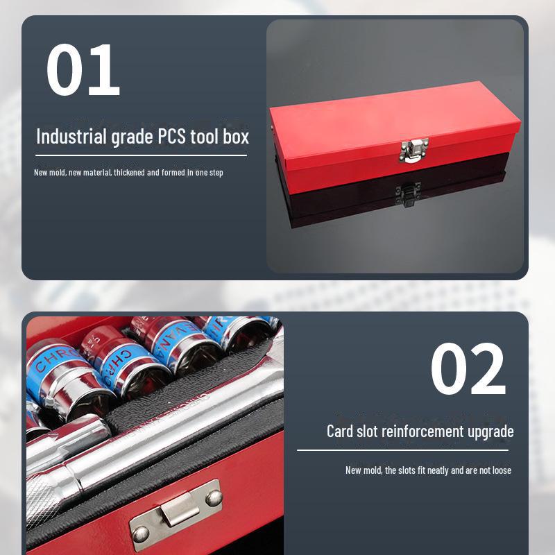 12-Piece Dual-Purpose Chrome Vanadium Ratchet Wrench Set with Extension Rod and Iron Box