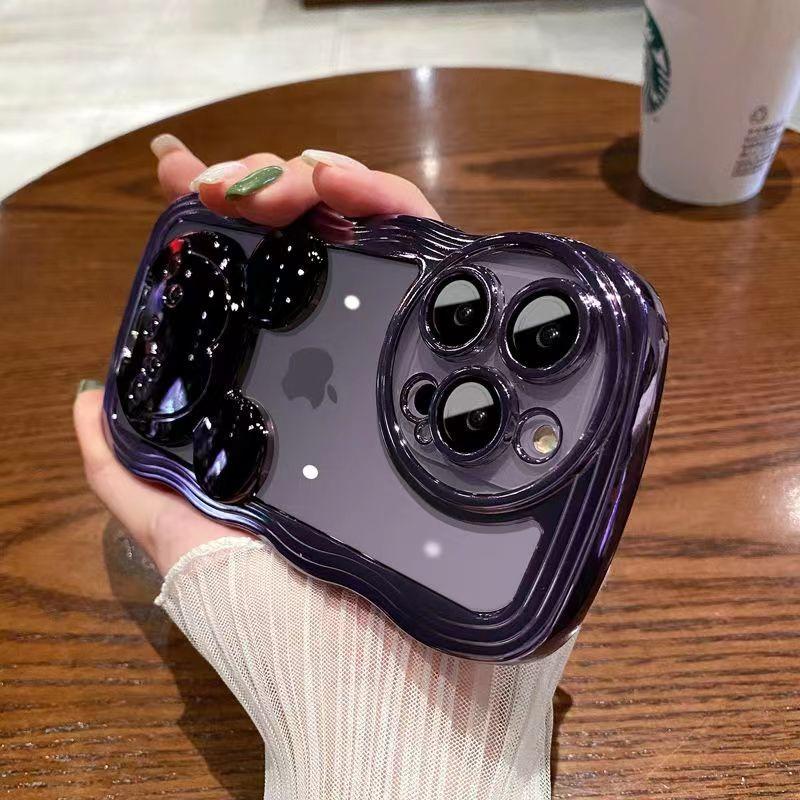 Electroplated Wavy Phone Case Suitable for IPhone15 Transparent Apple 14promax Anti-drop Soft 13 Cartoon Stand