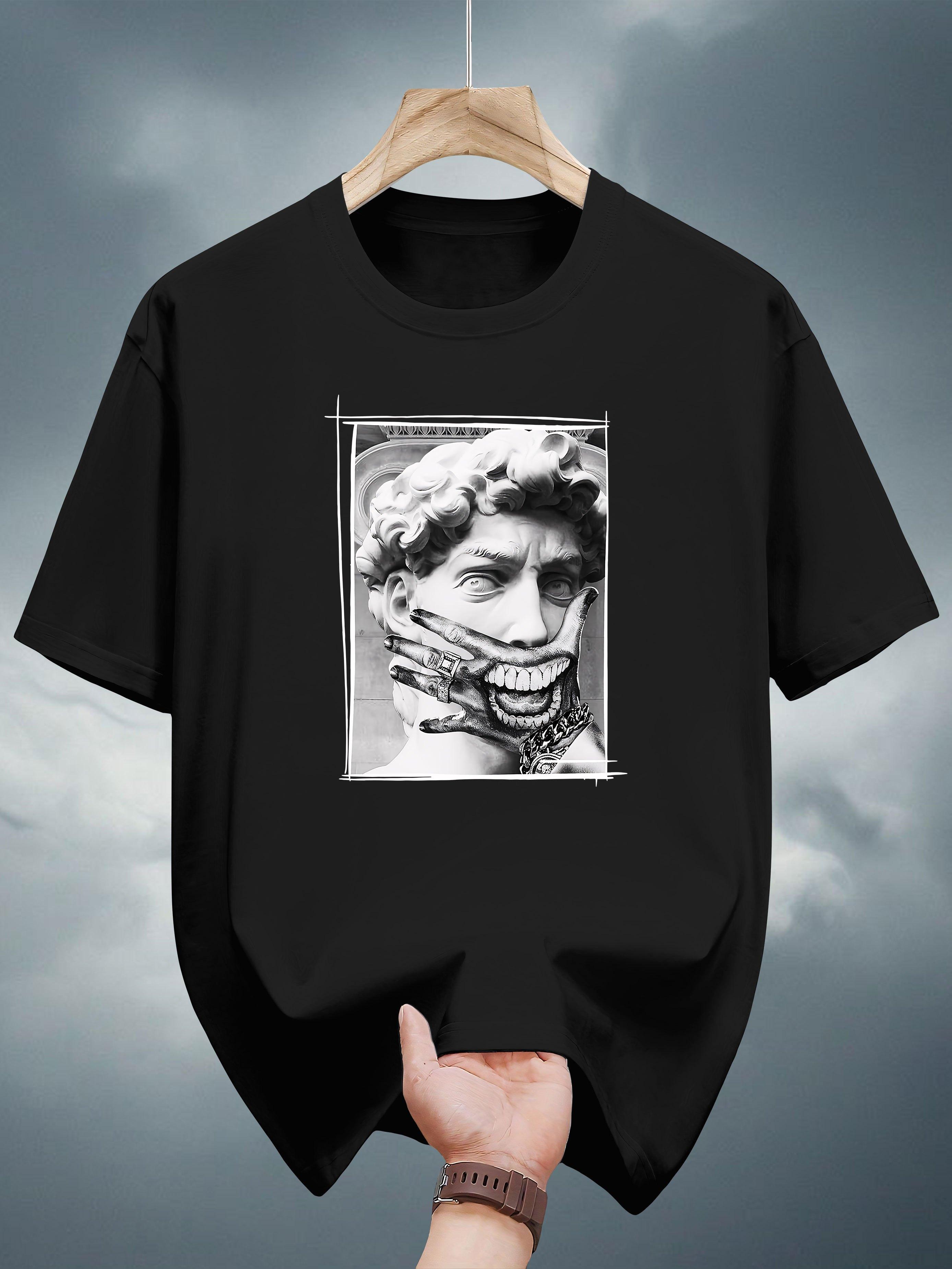 Graphic Print T-shirt - White Casual Short Sleeve Round Neck Summer Tee with Artistic Design M