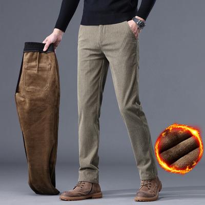 2024 Men Thermal Winter Snow Warm Plush Pants Men Business Loose Straight Corduroy Casual Pants Men Fleece Thick Long Trousers