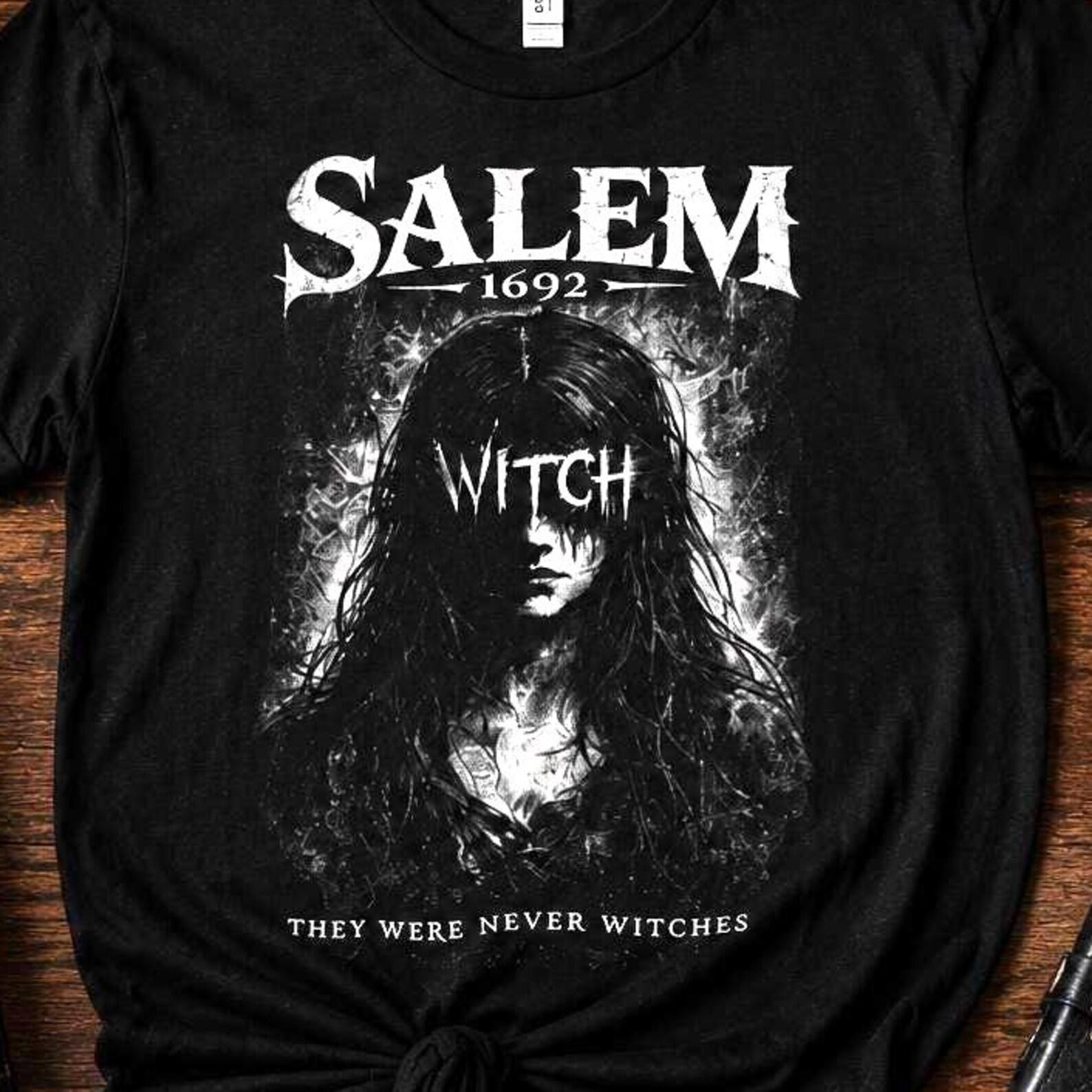 Salem Witch Trials Shirt, Gothic Horror Tee | Salem 1692 T-Shirt, Dark Academia Witch Graphic Shirt, Halloween Salem Massachusetts Apparel 4XL