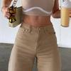 GMXIA Women's Fashion Casual Solid Color Print High Waist Pants & Capris