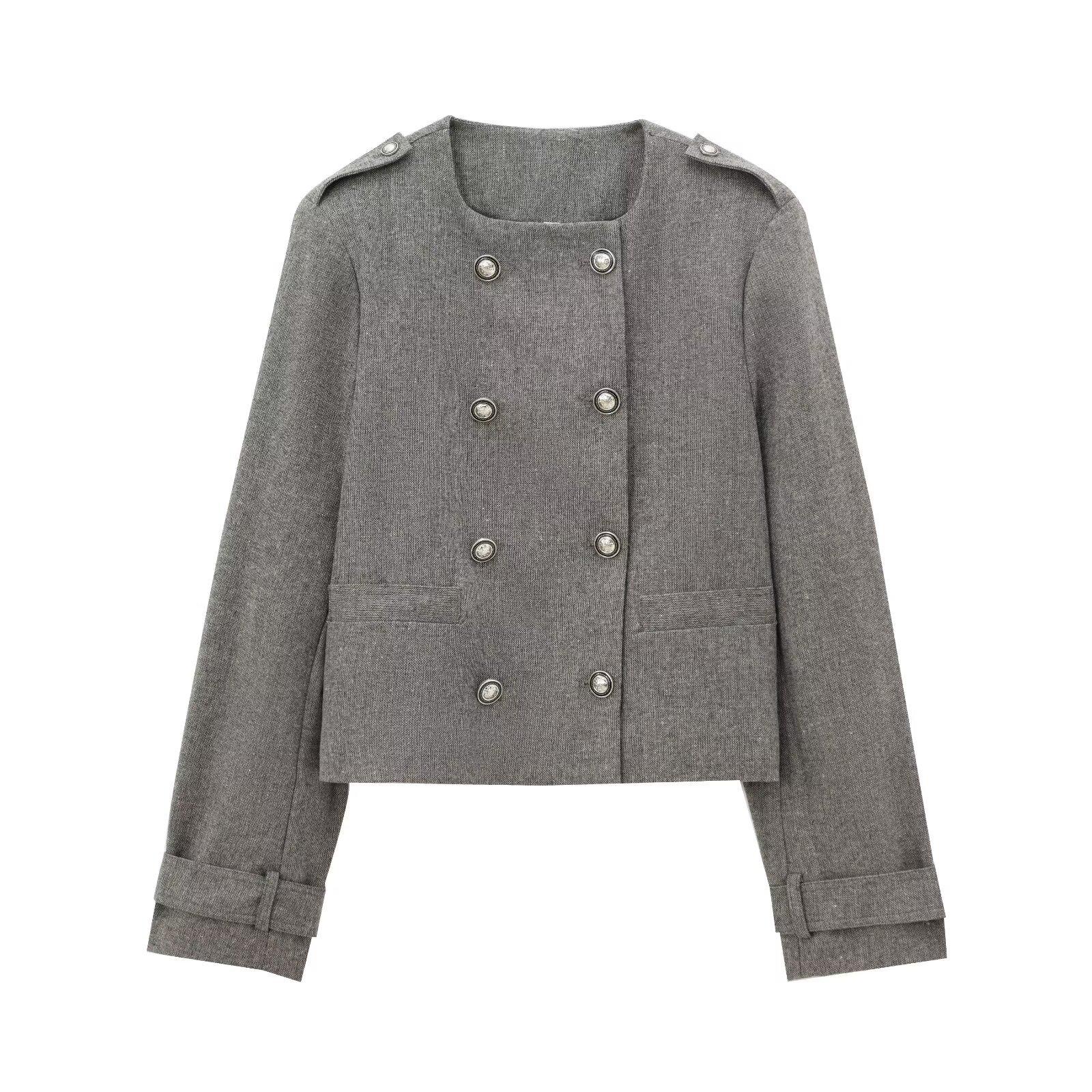 

2025 Spring Women s Fashion Commuter Jacket with Button Detail M серый