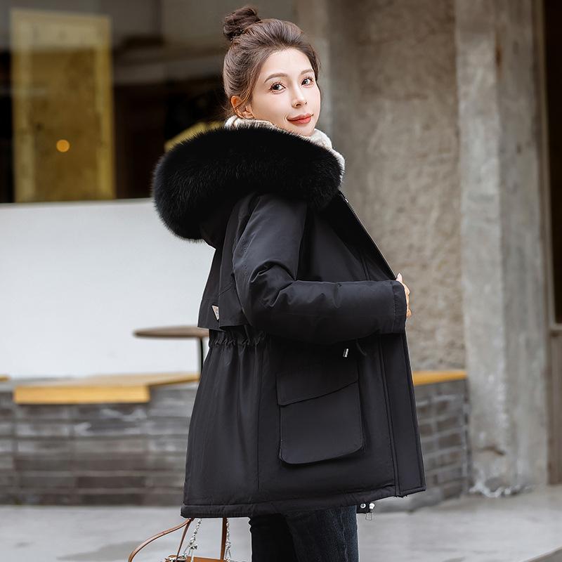 

Pie Overcome женская короткая корейская версия модная свободная хлопковая одежда зимняя талия большой размер утолщенная хлопковая одежда XXL чёрный