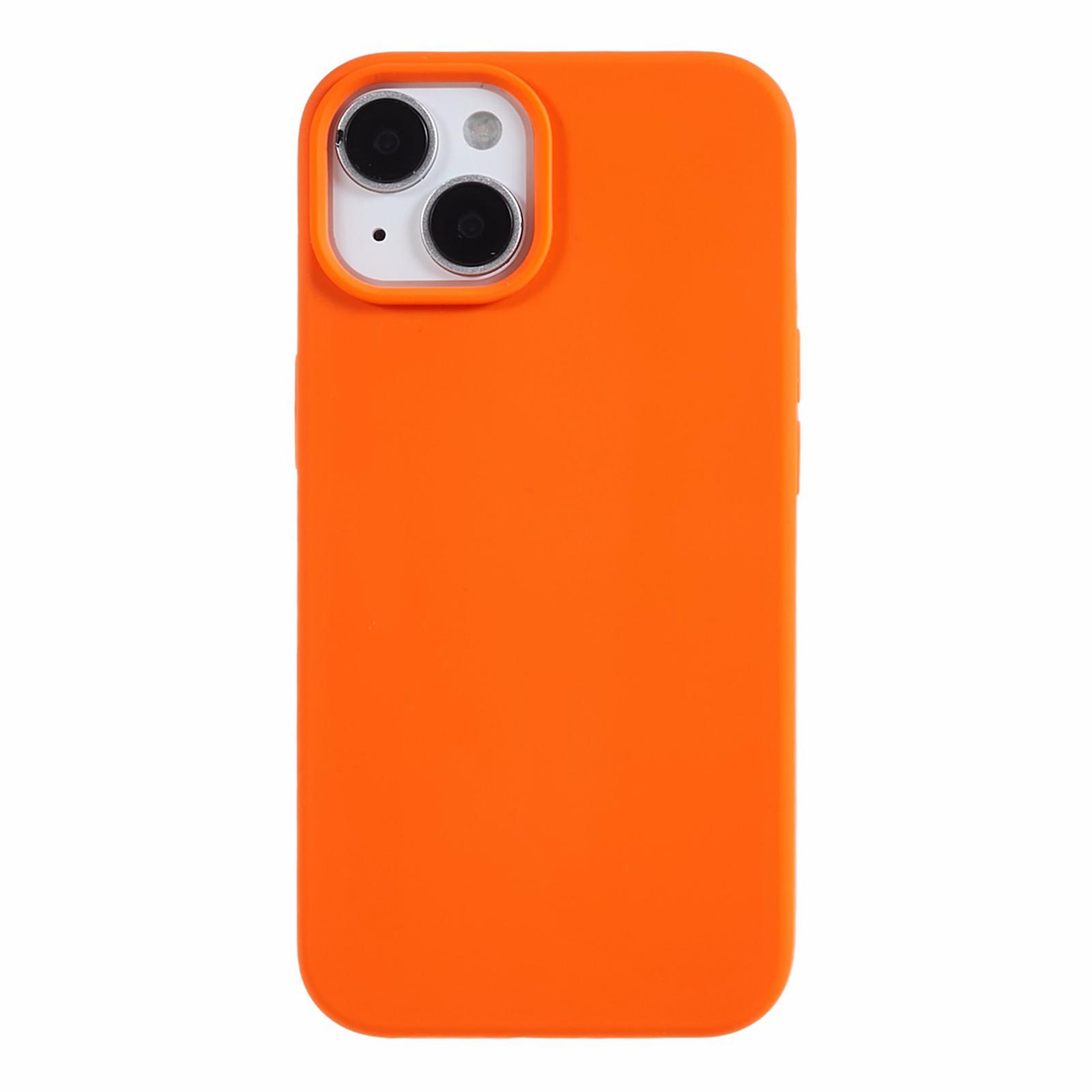 

For iPhone 14 Scratch Proof Liquid Silicone Phone Case Back Protective Cover with Soft Lining Orange