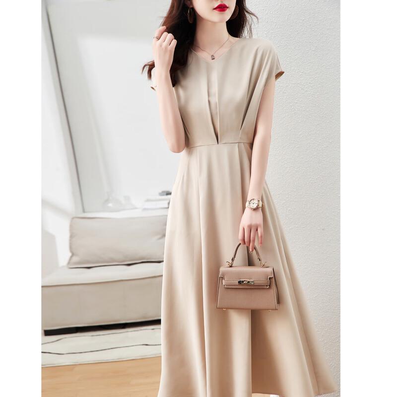 Demana Women's Summer V-Neck Short Sleeve A-Line Midi Dress