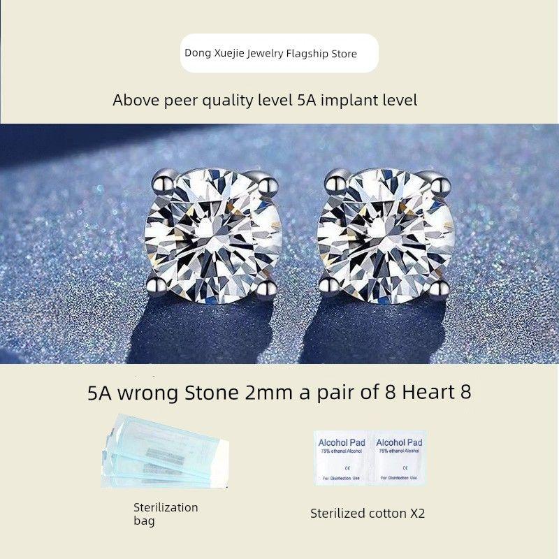

Medical Titanium Steel 999 Sterling Silver Flashing Female Zircon Ear Studs 1 pair of 2mm_8 hearts