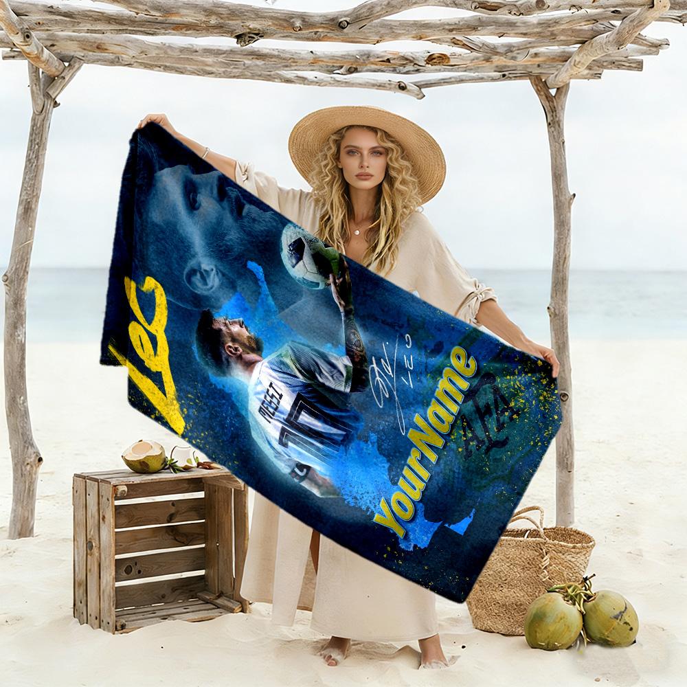 Messi Customizable Name Beach Towel Super Soft & Absorbent Suitable for Sports Travel Swimming Yoga Bathroom Beach And Pool