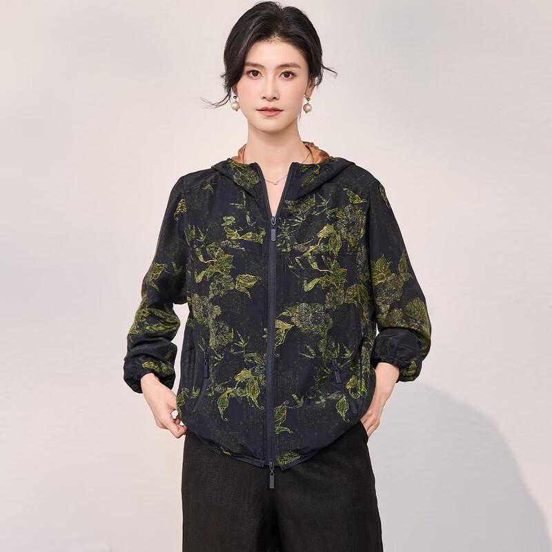 

Women s Mulberry Silk Printed Hooded Jacket 3XL