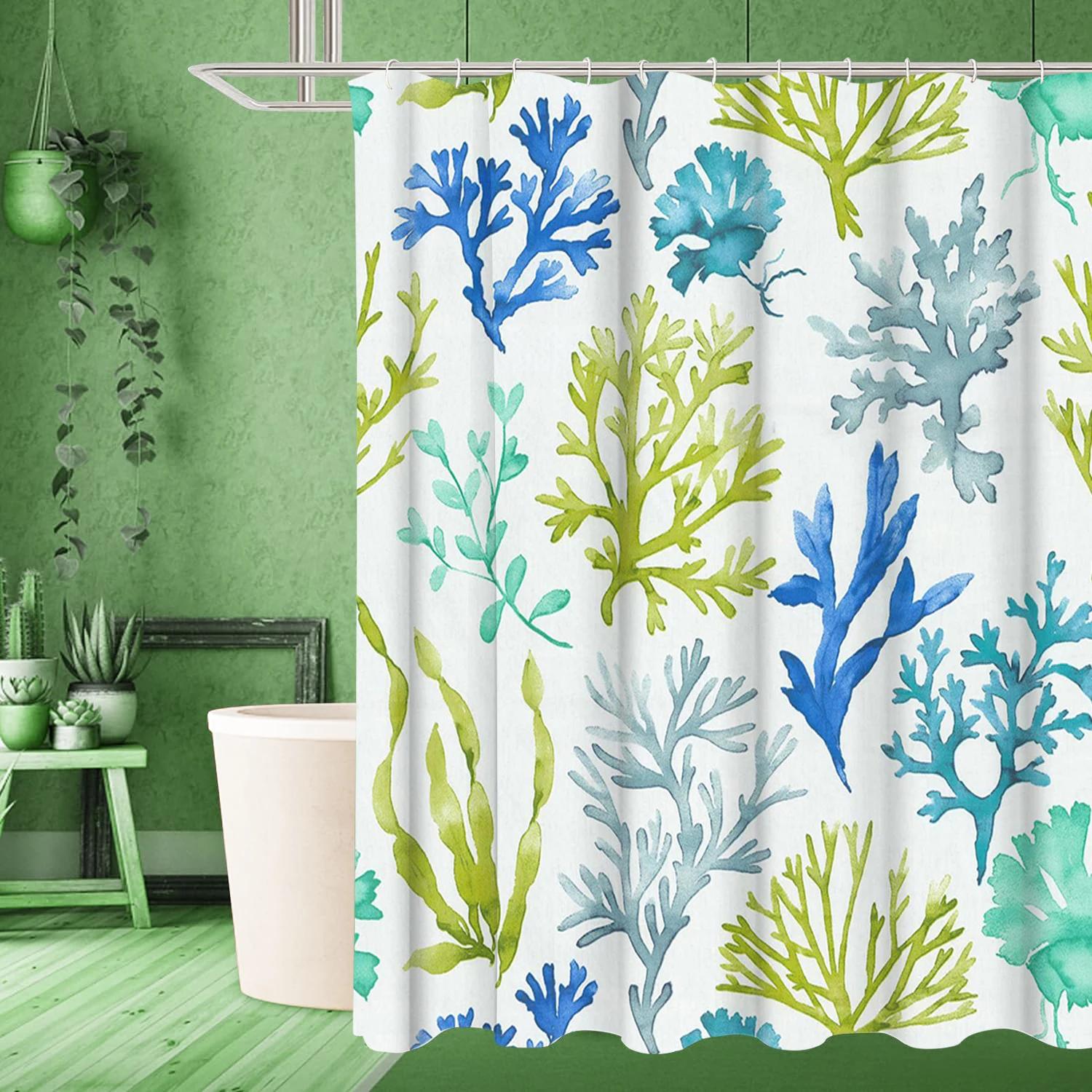 

Sea Bottom Creature Shell Water Plant Bathing Curtain Bathroom Shower Curtain Waterproof With 12 Hooks Home Deco W60H190(CM)-1 Pcs