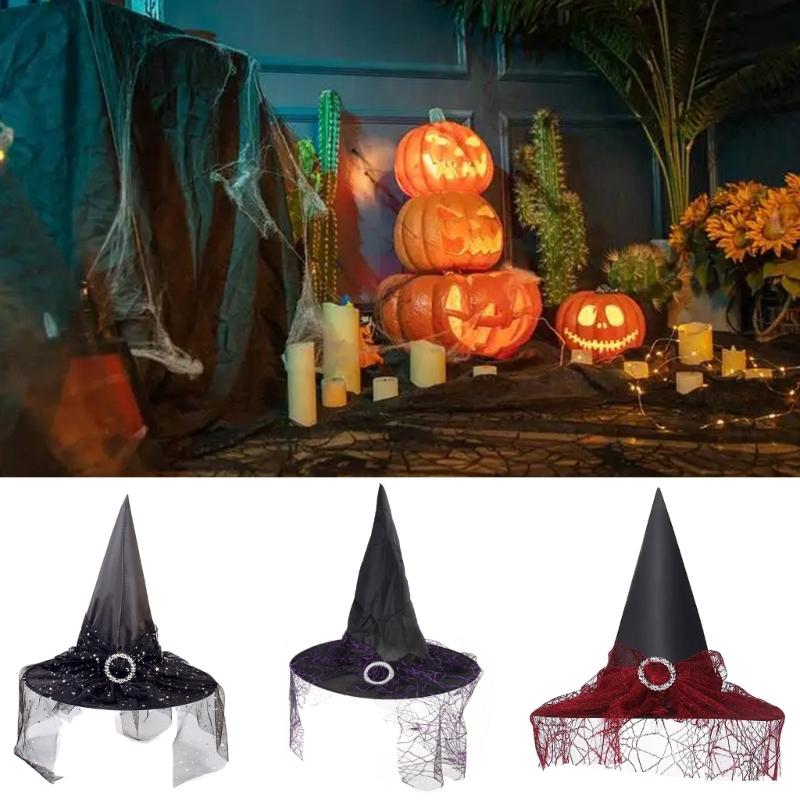 Witch Hat With Veil Adult Children Long Wizard Hat Magican Hat Halloween Cap New Year Christmas Party Costume Decoration
