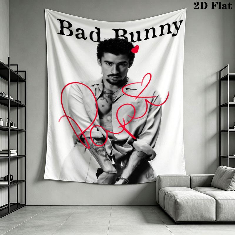 Bad Bunny Star Wall Hanging Printed Fabric Blanket Decorative Tapestries for Bedroom Living Room Home Decor