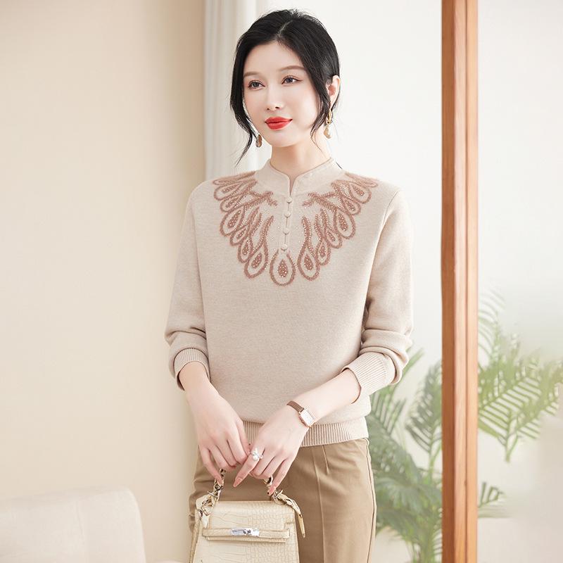 Mom's Fleece Knitted Warm Sweater for Middle-Aged & Elderly Women - Thickened Autumn/Winter Base Layer
