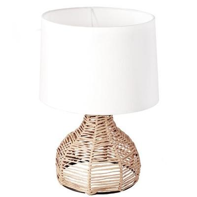36 Cm Elegancki Design Wysoki Stolik Nocny Standardowy z Papierowego Sznurka Rattanowy Wiklinowy Wygląd Lampa Stołowa z Jasnobeżowym Materiałowym Lnianym Abażurem