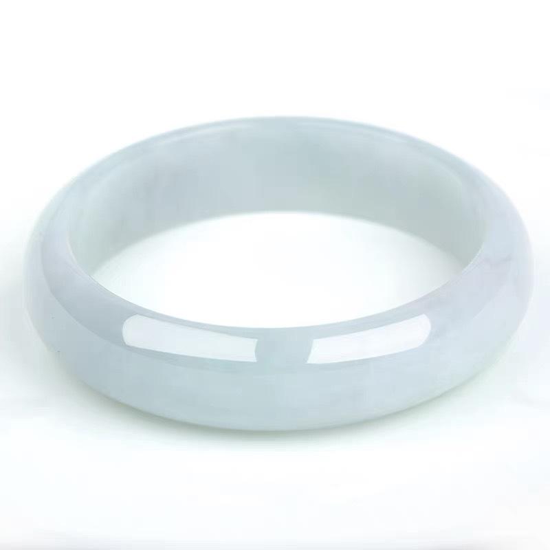 Myanmar Ice-Glazed Jadeite Bangle with Flower-Inlays in Girly Style 59mm