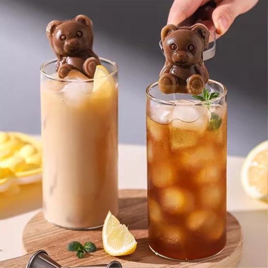Silicone Ice Tray Cute Bear Shape Ice Mold Easy Release Ice Cube Maker for Coffee Milk Tea Juice Chocolate Jelly Soap Mold for Party Family
