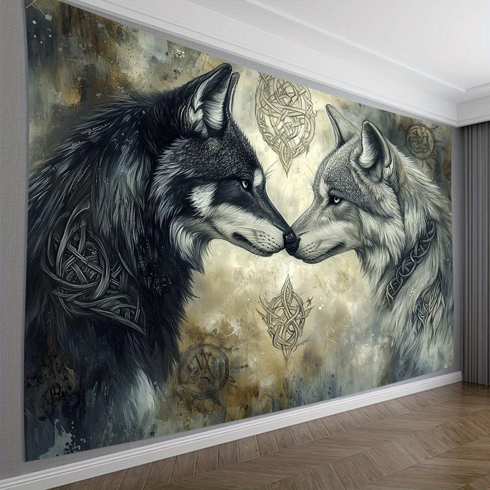 Arazzo Lupo Mitologia Norrena Geri e Freki Nodo Celtico Appeso a Parete Arredamento Casa Boho Camera da Letto Soggiorno Coperta Artistica