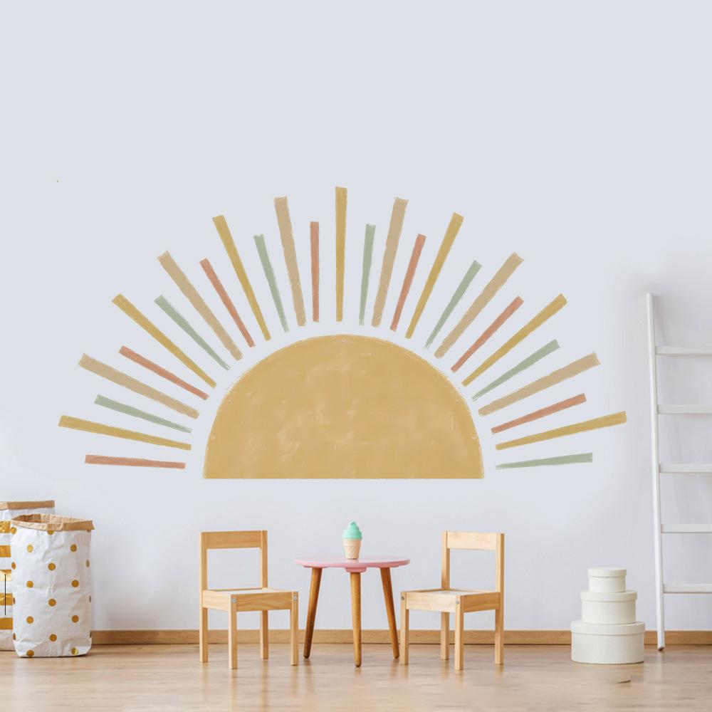 Half Sun Wallpaper Decal Sunshine Vinyl Wall Stickers Boho Nursery Baby Room Wall Stickers Self-Adhesive Bedroom Home Decor