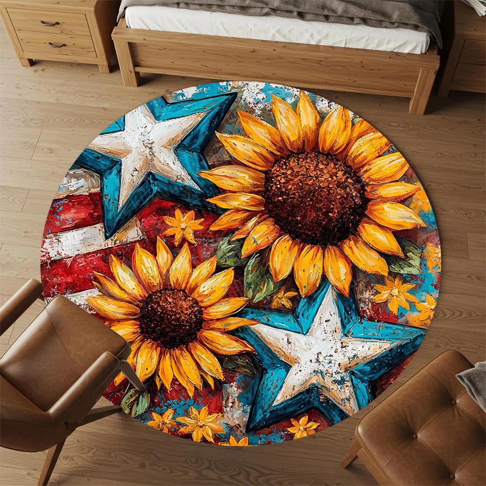 1PC sunflower flag Office Round Area Rug, Under Office Chairs Bedroom Living Room Home Decor, Carpet for Office -1110112
