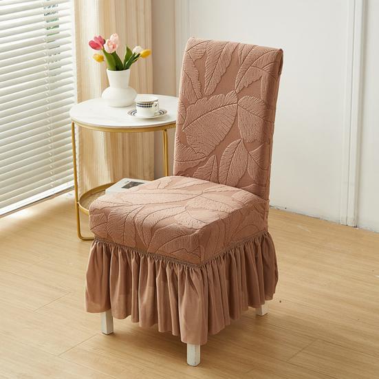 Jacquard Dining Chair Cover Elastic Chair Slipcover with Long Ruffled