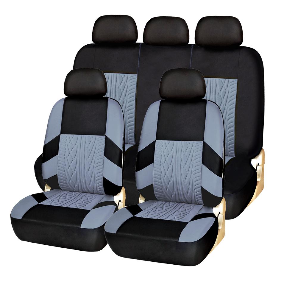 AUTO HIGH Universal Embroidery Car Seat Covers Full Set Polyester Fit Most Cars Truck SUV Van Front Rear Protector