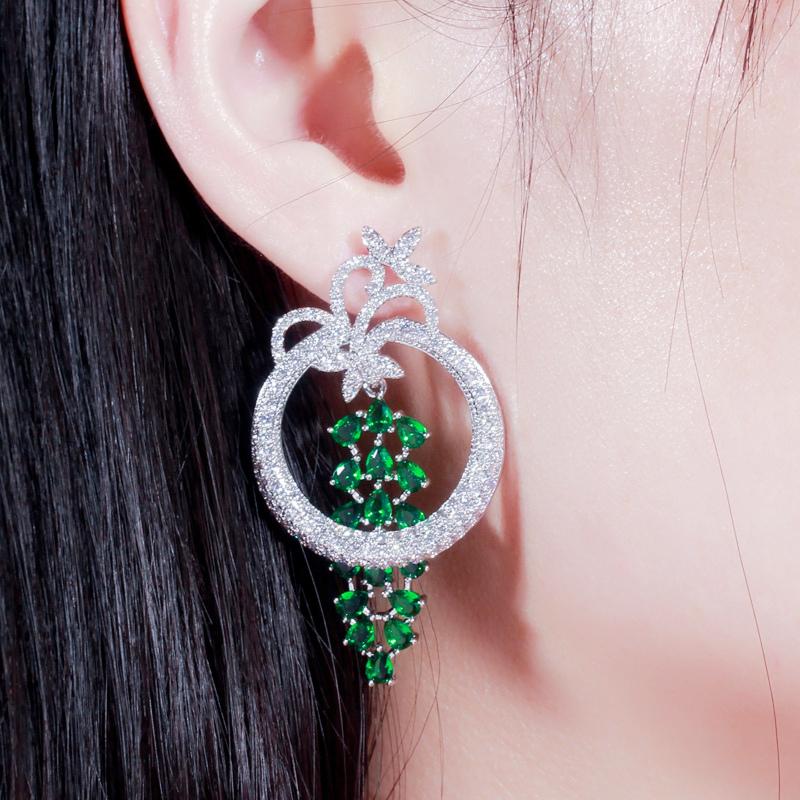 CMM Geometric Round Dangle Drop Long Royal Blue Earrings Luxury Women Wedding Evening Party Jewelry