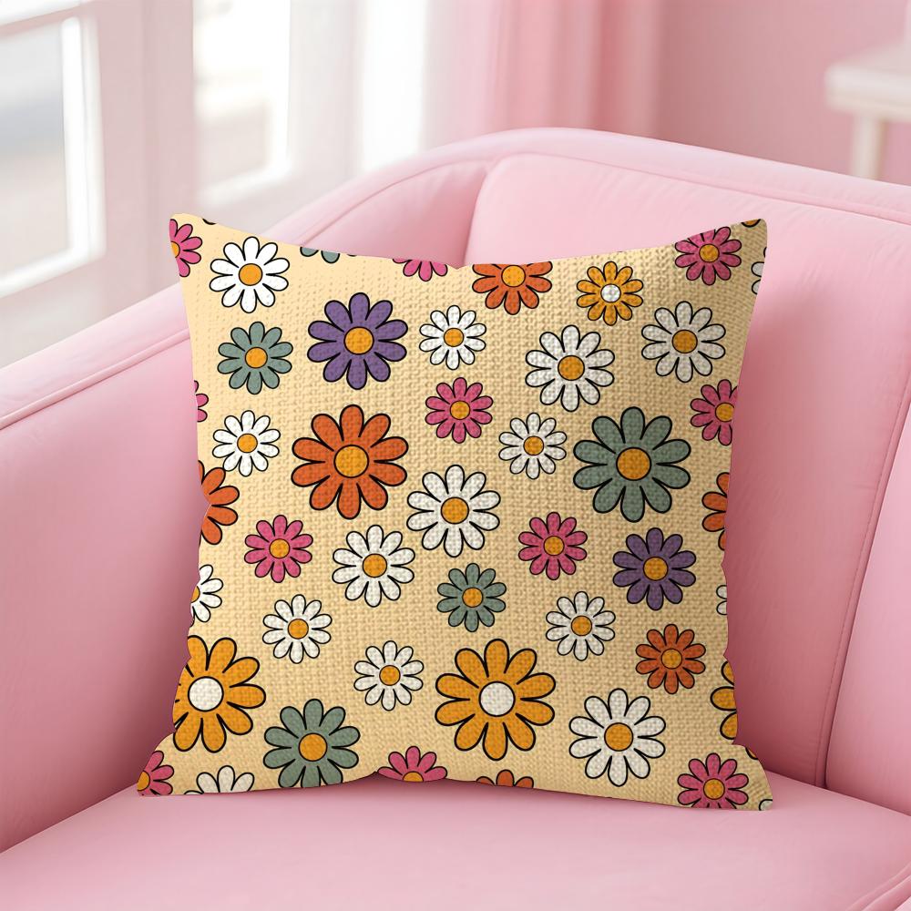 Floral Pattern Cushion Cover Natural Linen Pillow Case Double-Sided Print Decorative Sofa Pillowcase Home Decor Gift