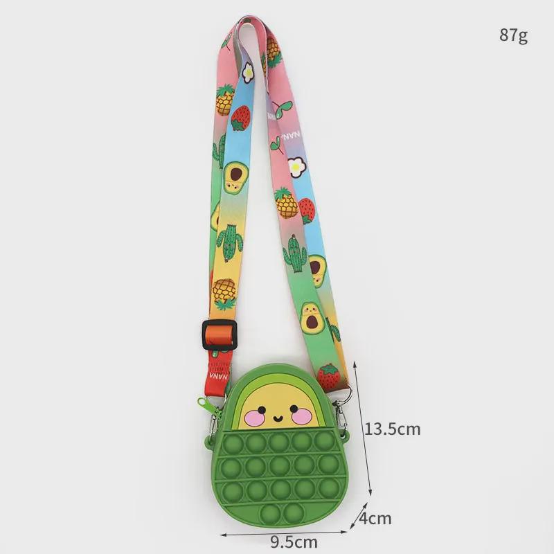 Geantă de umăr din silicon pentru copii cu tematică de fructe - Design căpșuni, ananas, avocado